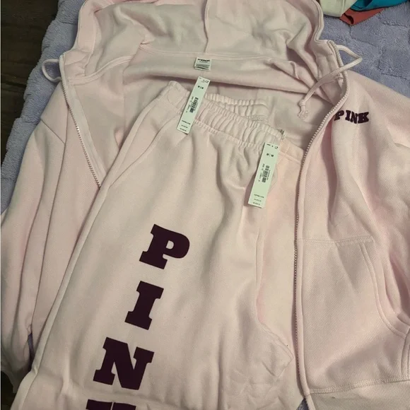 Pink Hoodie with burgundy Lettering - Picture 3 of 4